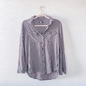 BDG Women's Black Red White Plaid Flannel Button‎ Down Shirt size XS